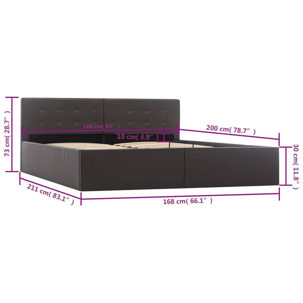 Bedframe Met Opslag Hydraulisch Kunstleer 160 x 200 cm Grijs