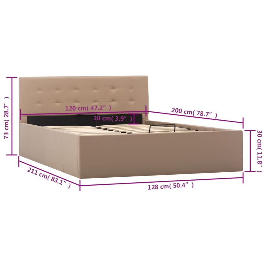 Bedframe Met Opslag Hydraulisch Kunstleer 120 x 200 cm Cappuccino