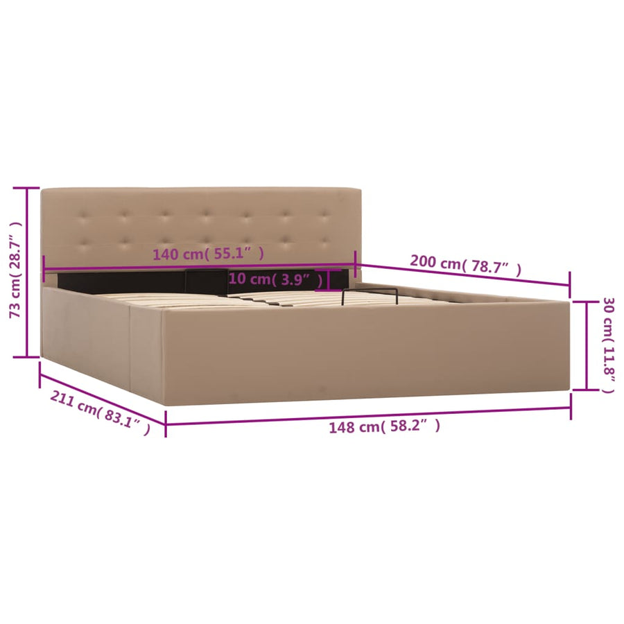 Bedframe Met Opslag Hydraulisch Kunstleer 140 x 200 cm Cappuccino