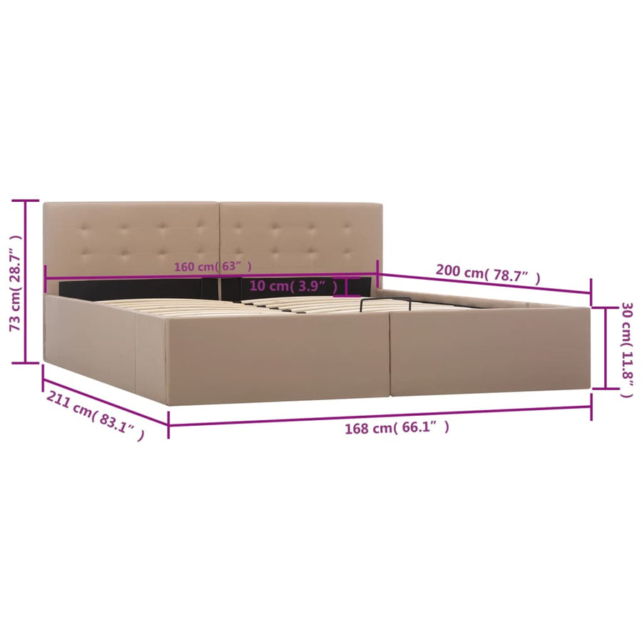 Bedframe Met Opslag Hydraulisch Kunstleer 160 x 200 cm Cappuccino