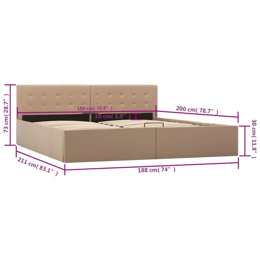 Bedframe Met Opslag Hydraulisch Kunstleer 180 x 200 cm Cappuccino