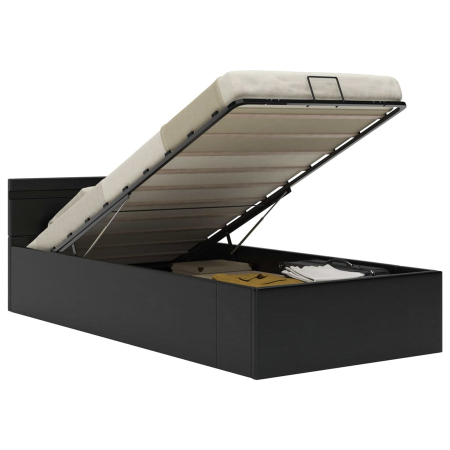 Bedframe Met Opslag Hydraulisch Led Kunstleer Zwart 90X200 Cm 90 x 200 cm