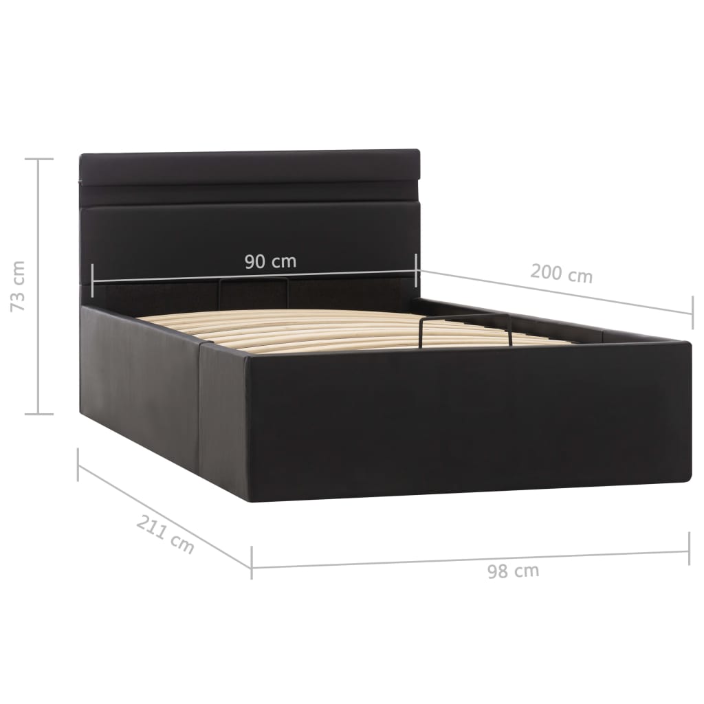 Bedframe Met Opslag Hydraulisch Led Kunstleer Zwart 90X200 Cm 90 x 200 cm