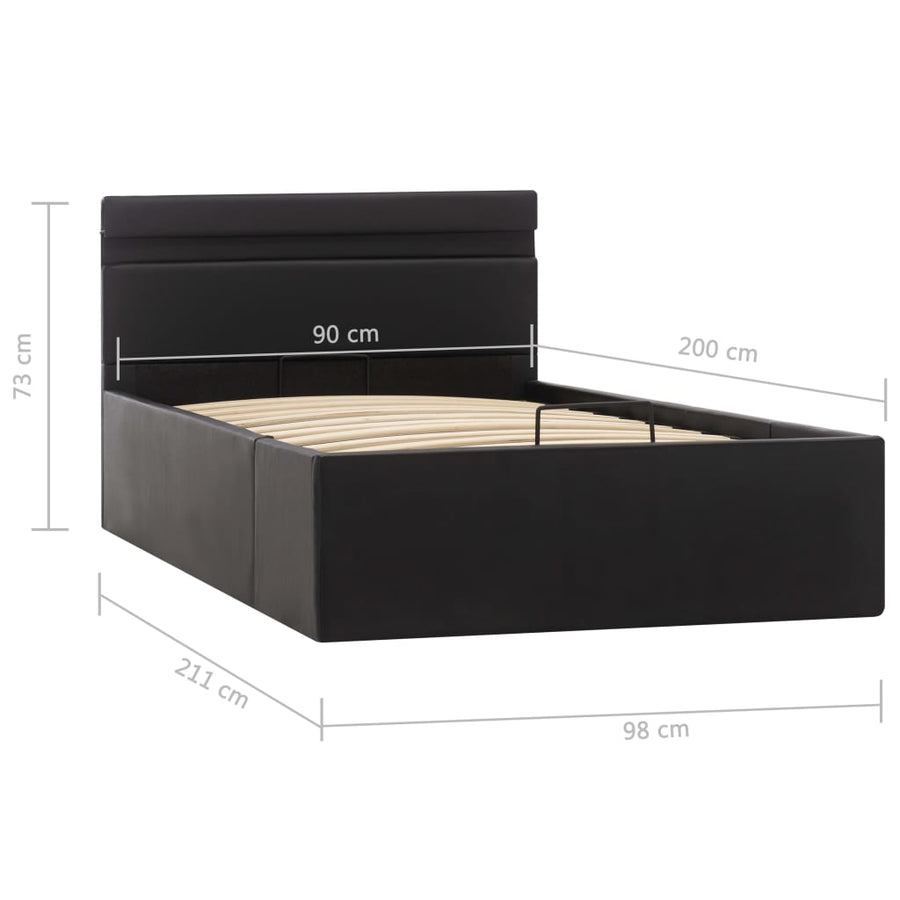 Bedframe Met Opslag Hydraulisch Led Kunstleer Zwart 90X200 Cm 90 x 200 cm