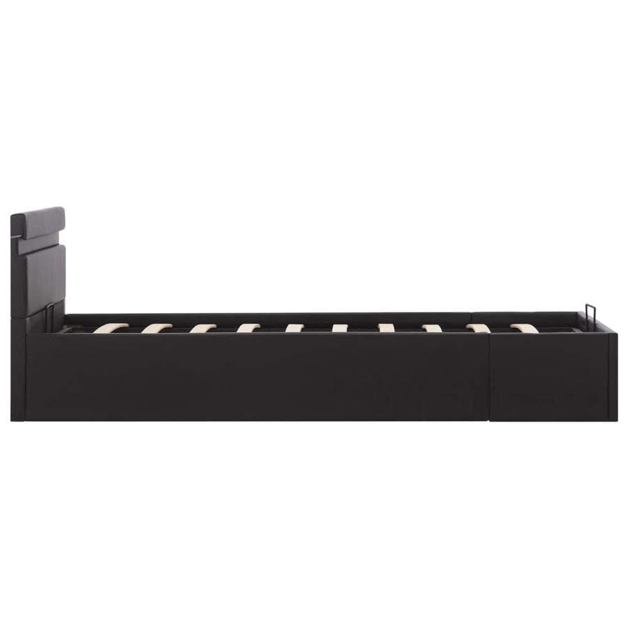 Bedframe Met Opslag Hydraulisch Led Kunstleer Zwart 90X200 Cm 90 x 200 cm