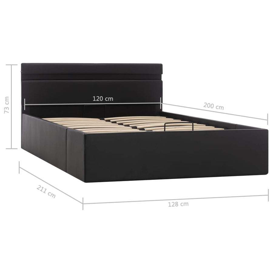 Bedframe Met Opslag Hydraulisch Led Kunstleer Zwart 120X200 Cm 120 x 200 cm