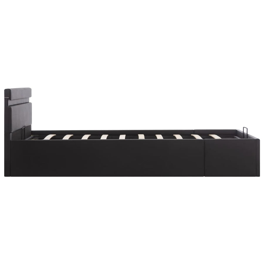 Bedframe Met Opslag Hydraulisch Led Kunstleer Zwart 120X200 Cm 120 x 200 cm