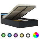 LED Hydraulic Faux Leather Black Storage Bed Frame 140x200 cm