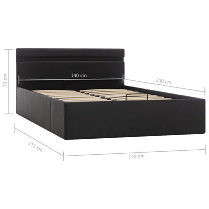 Bedframe Met Opslag Hydraulisch Led Kunstleer Zwart 140X200 Cm 140 x 200 cm