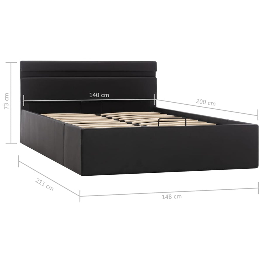 Bedframe Met Opslag Hydraulisch Led Kunstleer Zwart 140X200 Cm 140 x 200 cm