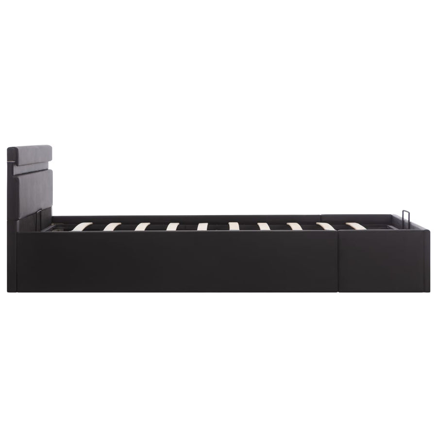 Bedframe Met Opslag Hydraulisch Led Kunstleer Zwart 140X200 Cm 140 x 200 cm