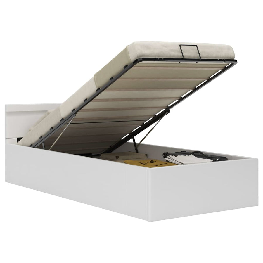 Bedframe Met Opslag Hydraulisch Led Kunstleer Wit 90X200 Cm 90 x 200 cm