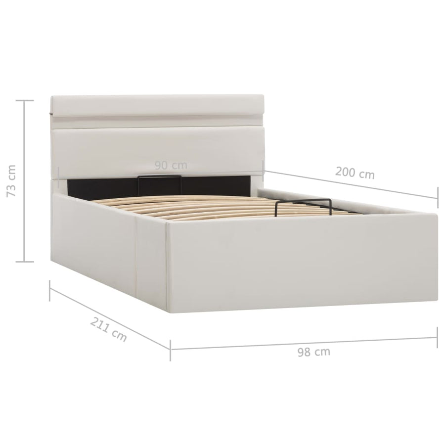 Bedframe Met Opslag Hydraulisch Led Kunstleer Wit 90X200 Cm 90 x 200 cm