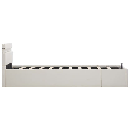 Bedframe Met Opslag Hydraulisch Led Kunstleer Wit 90X200 Cm 90 x 200 cm