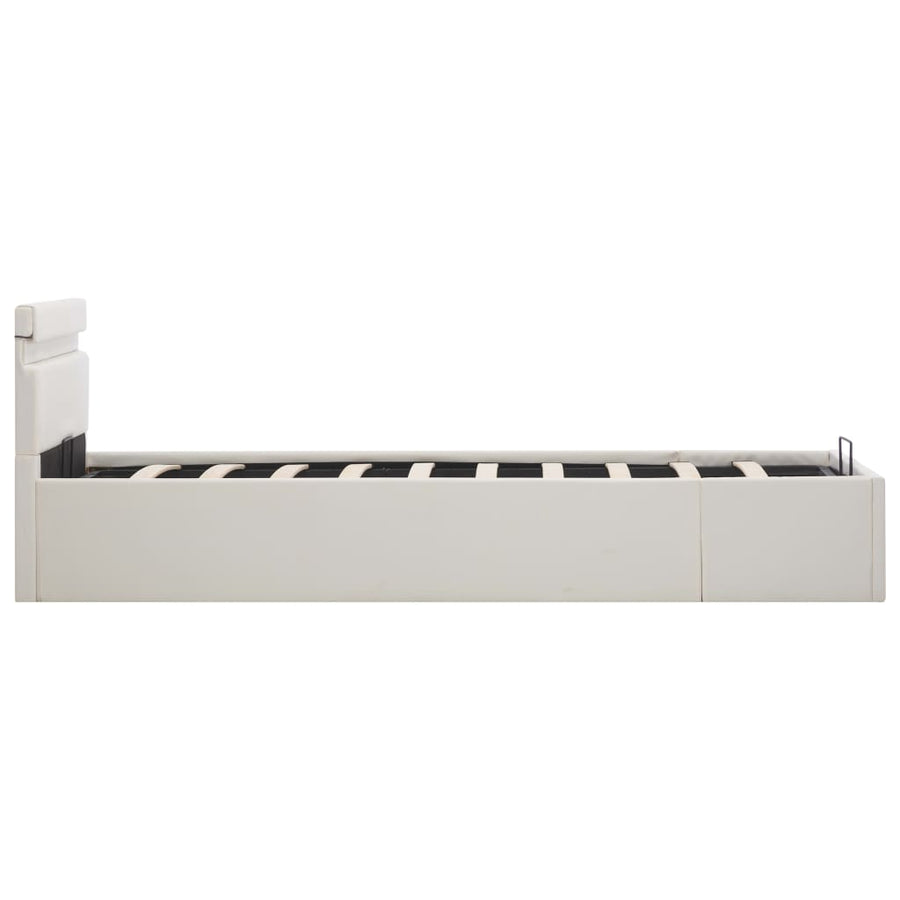 Bedframe Met Opslag Hydraulisch Led Kunstleer Wit 90X200 Cm 90 x 200 cm