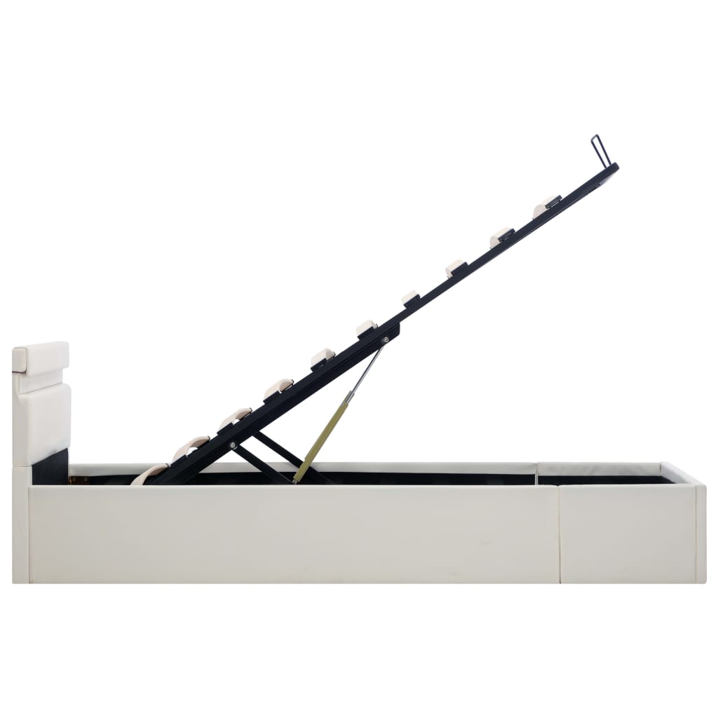 Bedframe Met Opslag Hydraulisch Led Kunstleer Wit 100X200 Cm 100 x 200 cm