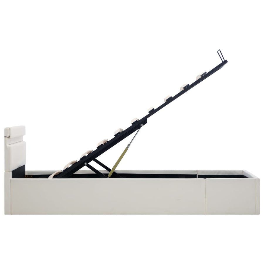 Bedframe Met Opslag Hydraulisch Led Kunstleer Wit 100X200 Cm 100 x 200 cm