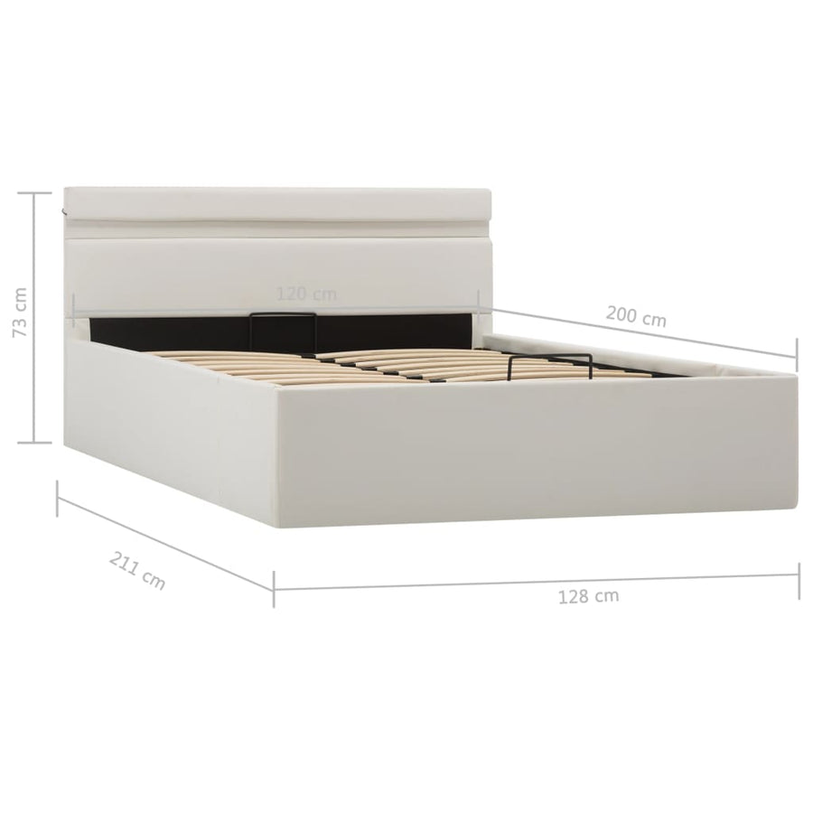 Bedframe Met Opslag Hydraulisch Led Kunstleer Wit 120X200 Cm 120 x 200 cm