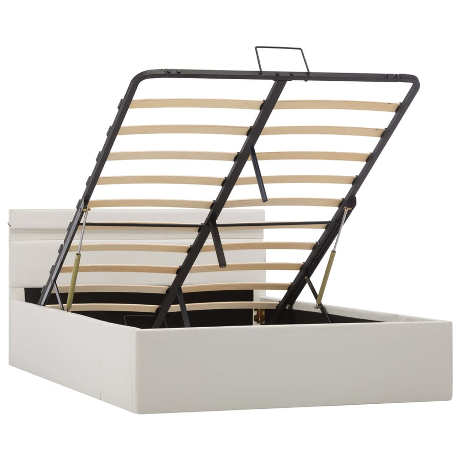 Bedframe Met Opslag Hydraulisch Led Kunstleer Wit 120X200 Cm 120 x 200 cm