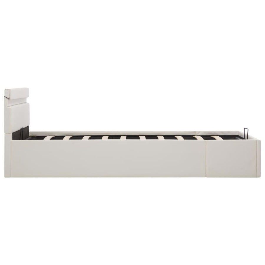 Bedframe Met Opslag Hydraulisch Led Kunstleer Wit 120X200 Cm 120 x 200 cm