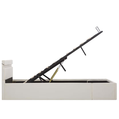 Bedframe Met Opslag Hydraulisch Led Kunstleer Wit 120X200 Cm 120 x 200 cm