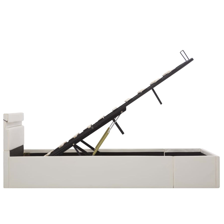 Bedframe Met Opslag Hydraulisch Led Kunstleer Wit 120X200 Cm 120 x 200 cm