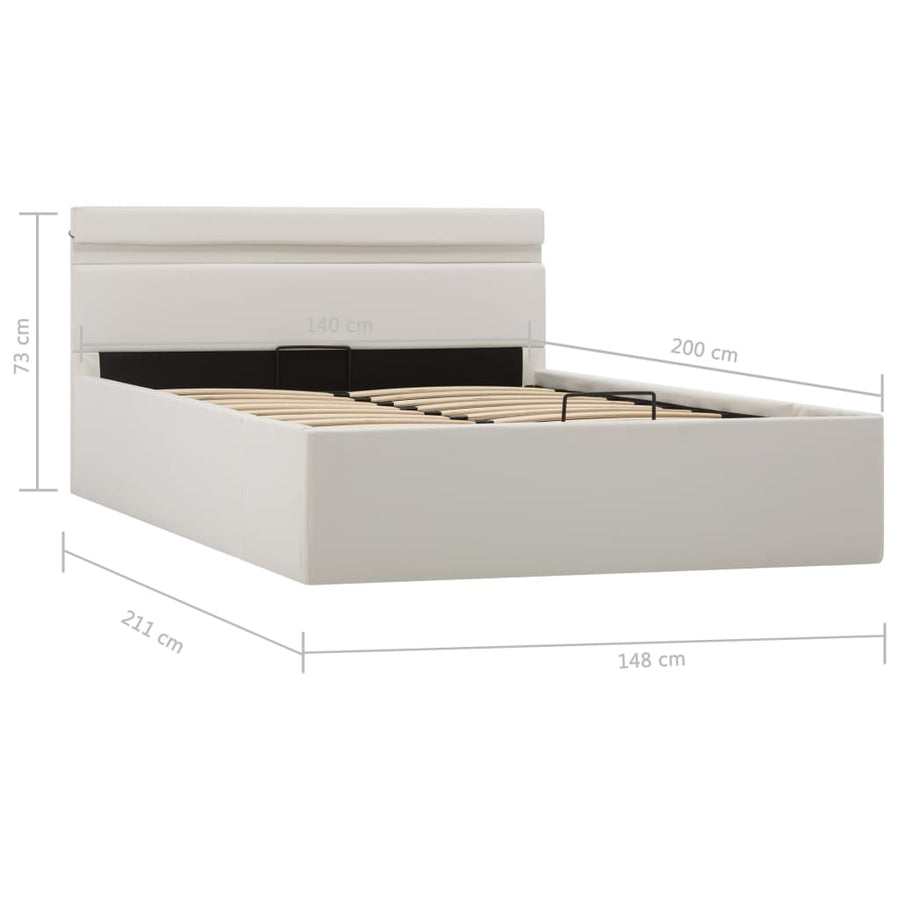 Bedframe Met Opslag Hydraulisch Led Kunstleer Wit 140X200 Cm 140 x 200 cm