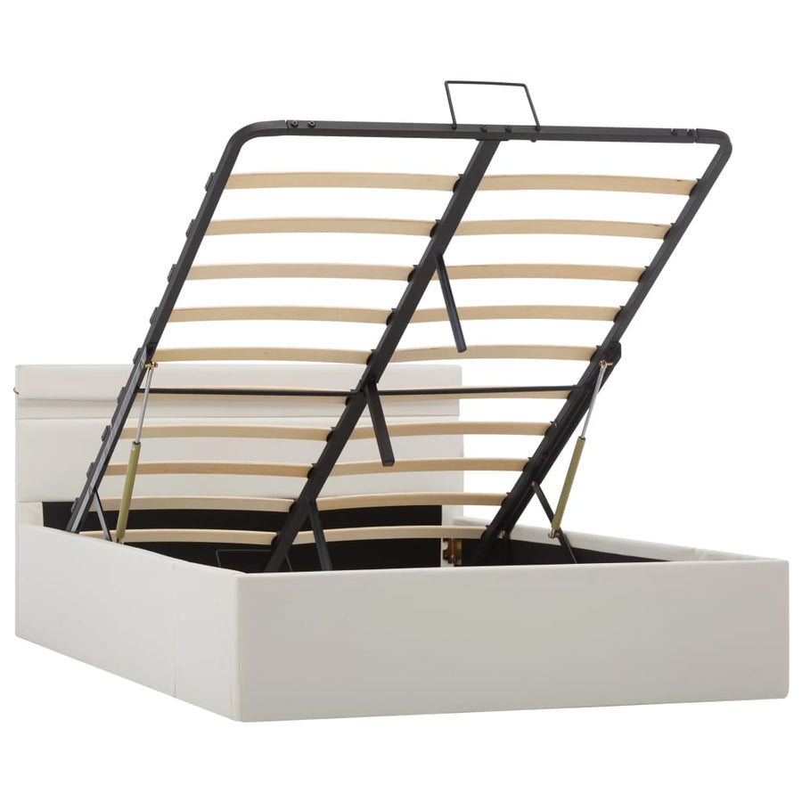Bedframe Met Opslag Hydraulisch Led Kunstleer Wit 140X200 Cm 140 x 200 cm