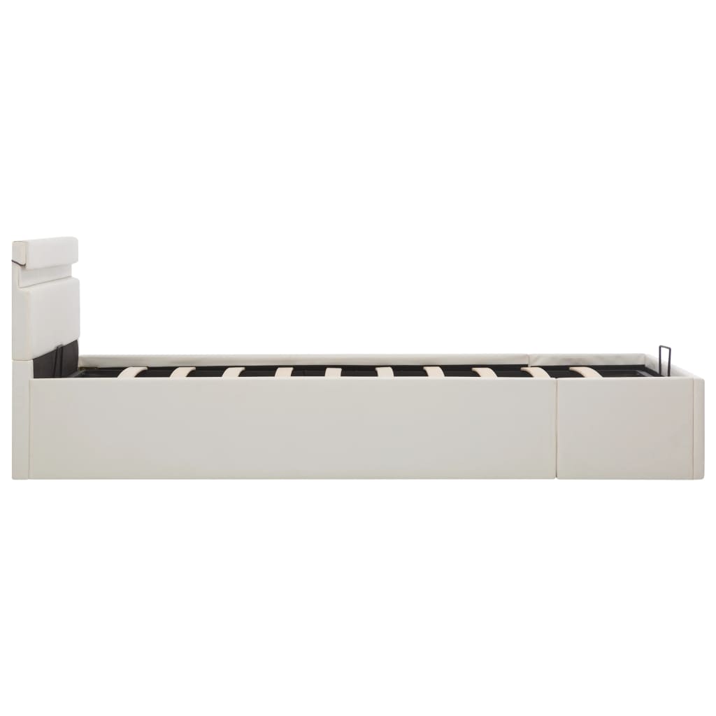 Bedframe Met Opslag Hydraulisch Led Kunstleer Wit 140X200 Cm 140 x 200 cm