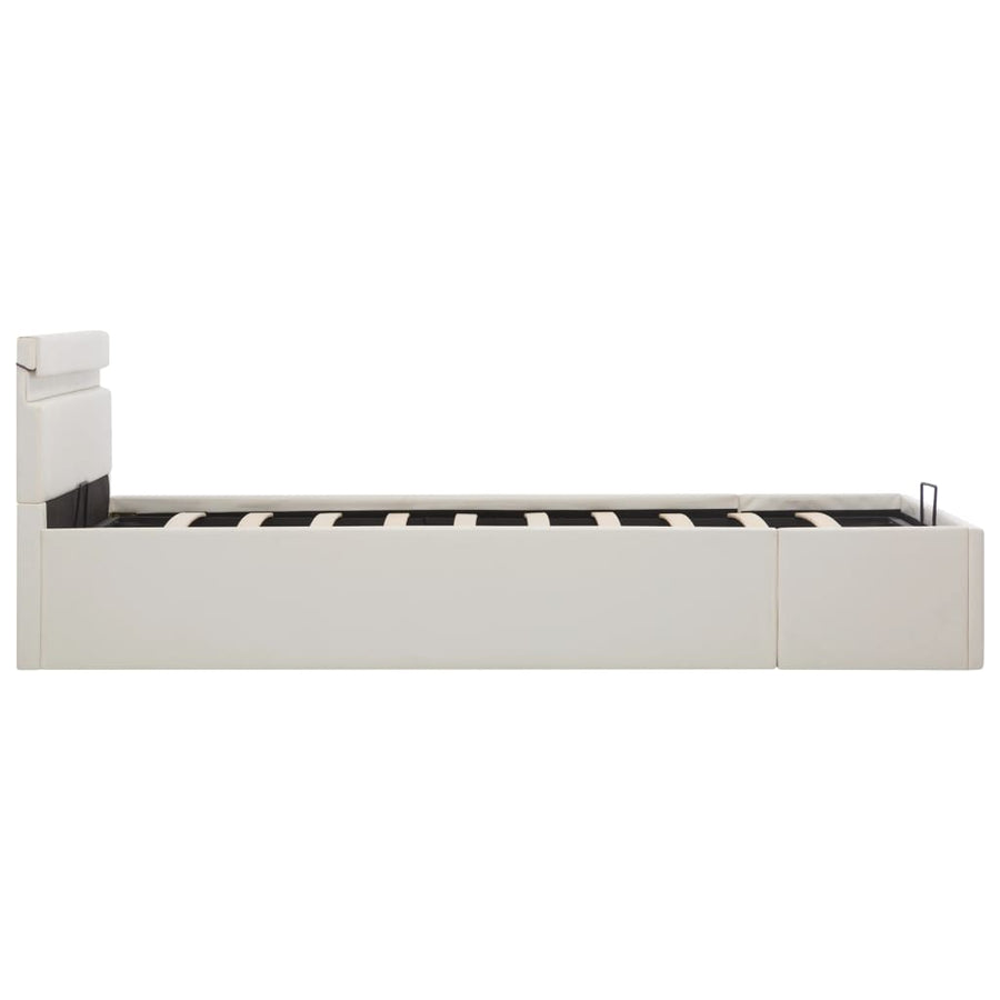 Bedframe Met Opslag Hydraulisch Led Kunstleer Wit 140X200 Cm 140 x 200 cm