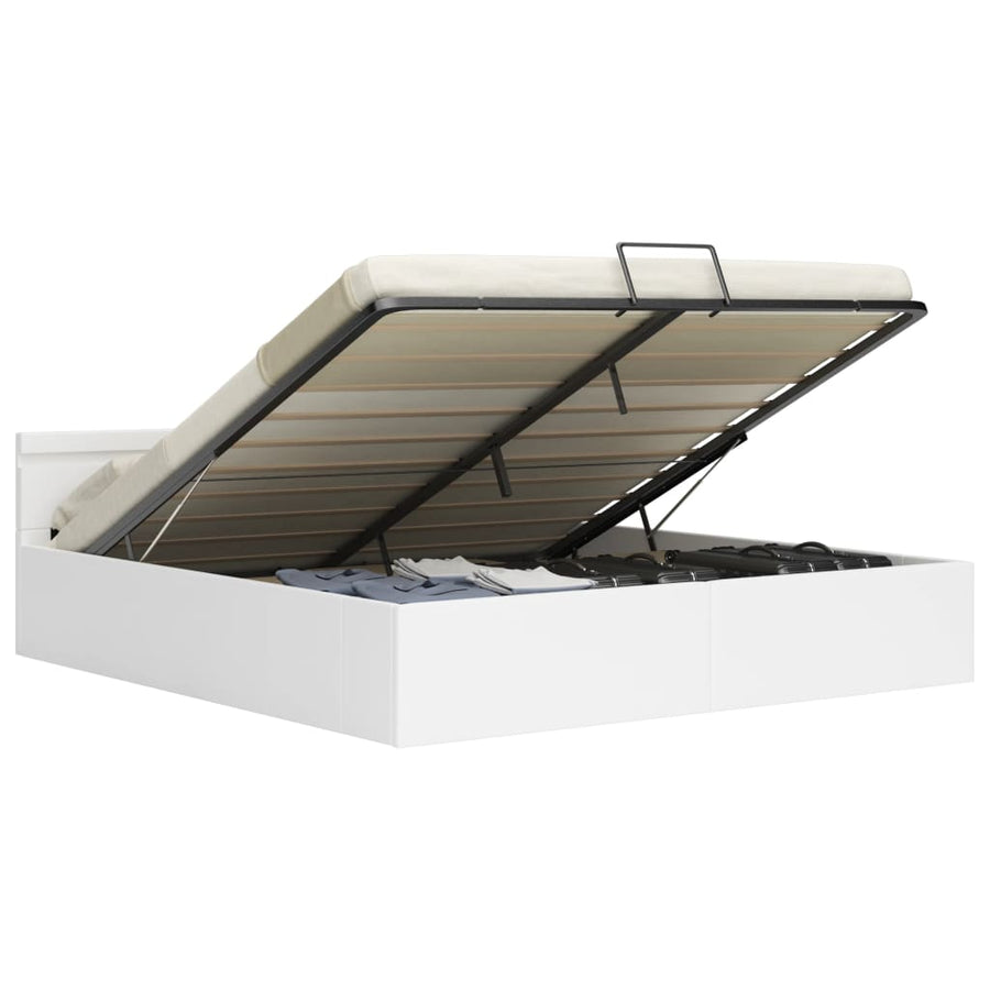 Bedframe Met Opslag Hydraulisch Led Kunstleer Wit 160X200 Cm 160 x 200 cm