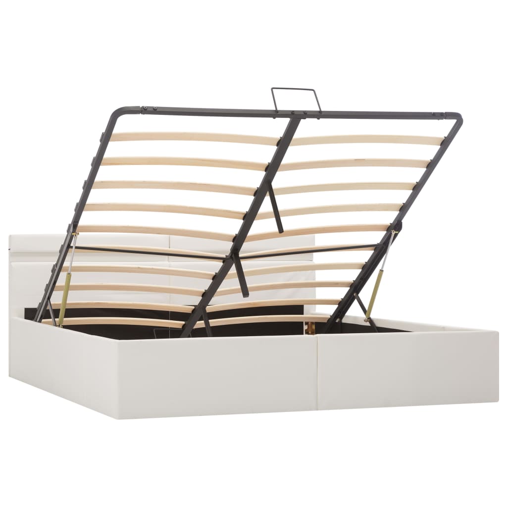 Bedframe Met Opslag Hydraulisch Led Kunstleer Wit 160X200 Cm 160 x 200 cm