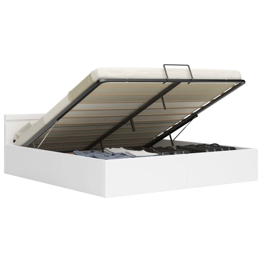Bedframe Met Opslag Hydraulisch Led Kunstleer Wit 180X200 Cm 180 x 200 cm