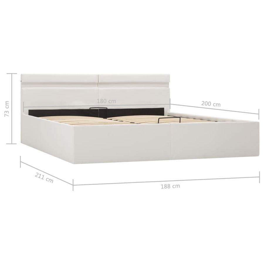 Bedframe Met Opslag Hydraulisch Led Kunstleer Wit 180X200 Cm 180 x 200 cm