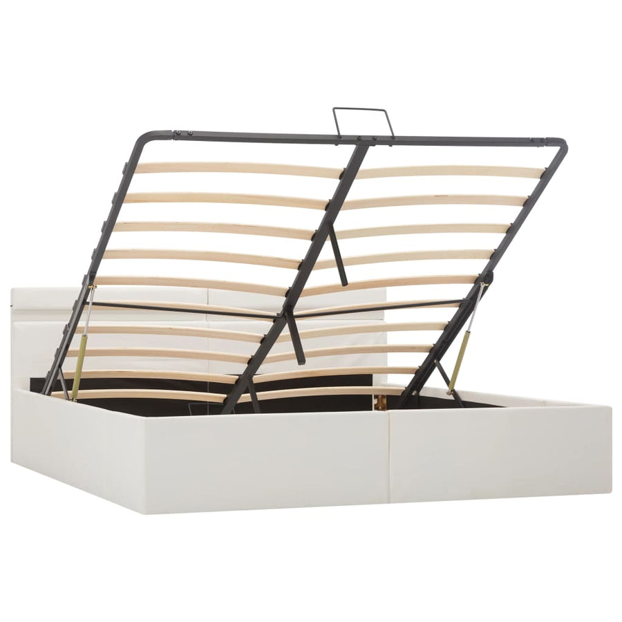 Bedframe Met Opslag Hydraulisch Led Kunstleer Wit 180X200 Cm 180 x 200 cm