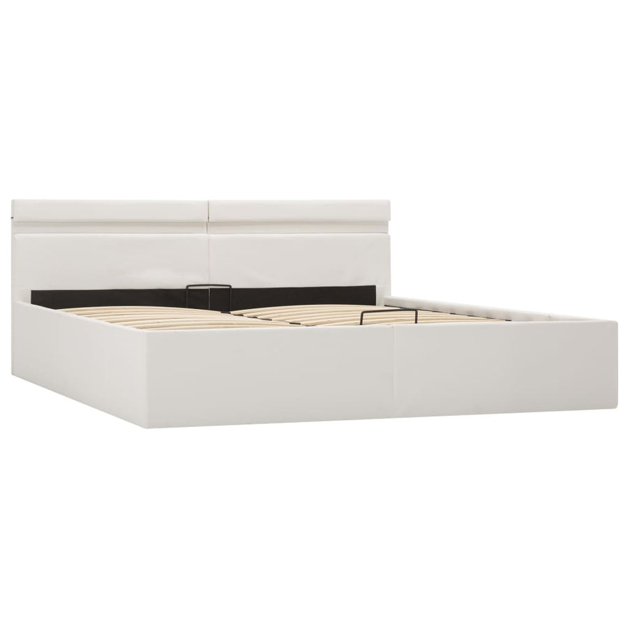 Bedframe Met Opslag Hydraulisch Led Kunstleer Wit 180X200 Cm 180 x 200 cm
