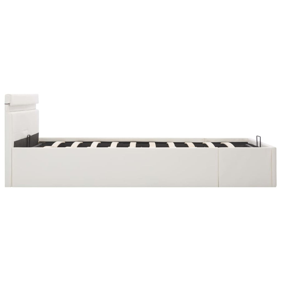 Bedframe Met Opslag Hydraulisch Led Kunstleer Wit 180X200 Cm 180 x 200 cm