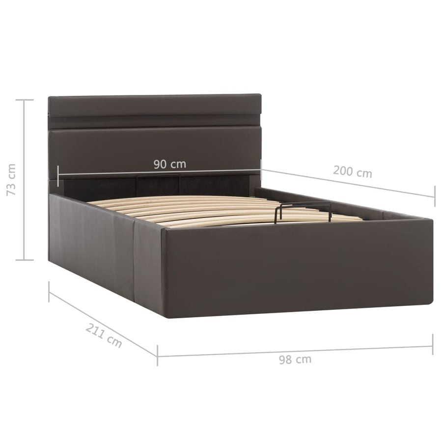 Bedframe Met Opslag Hydraulisch Led Kunstleer Grijs 90X200 Cm 90 x 200 cm