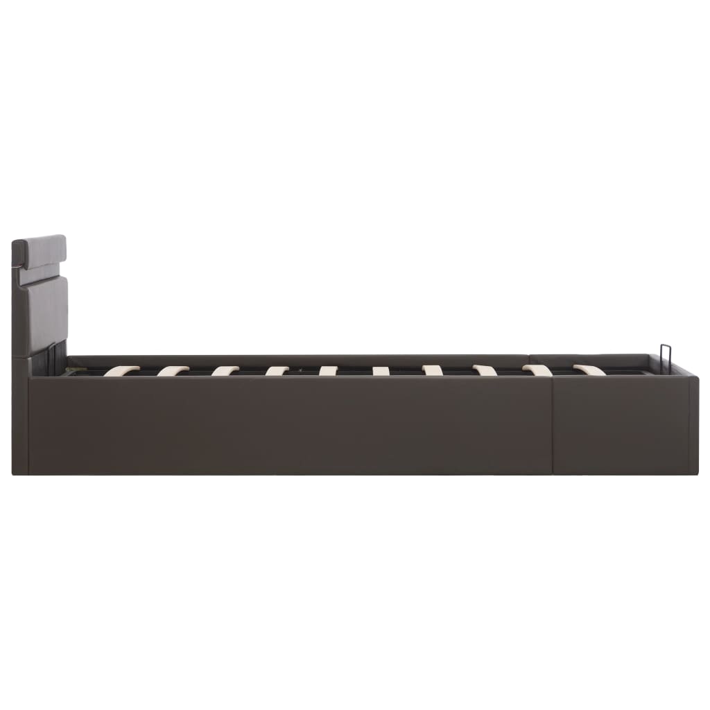 Bedframe Met Opslag Hydraulisch Led Kunstleer Grijs 90X200 Cm 90 x 200 cm