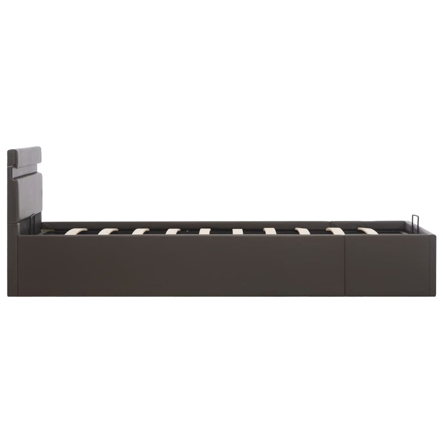 Bedframe Met Opslag Hydraulisch Led Kunstleer Grijs 90X200 Cm 90 x 200 cm