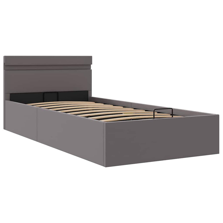 Bedframe Met Opslag Hydraulisch Led Kunstleer 100 x 200 cm Grijs