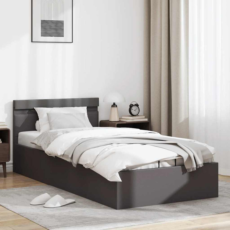 Bedframe Met Opslag Hydraulisch Led Kunstleer 100 x 200 cm Grijs