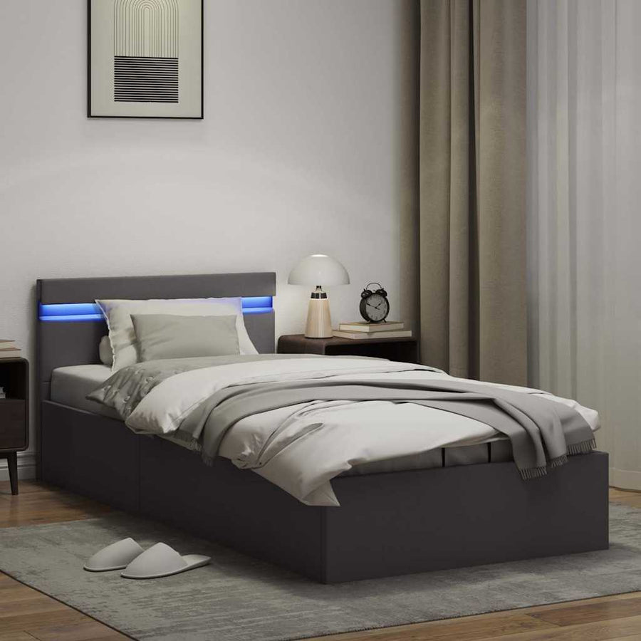 Bedframe Met Opslag Hydraulisch Led Kunstleer 100 x 200 cm Grijs