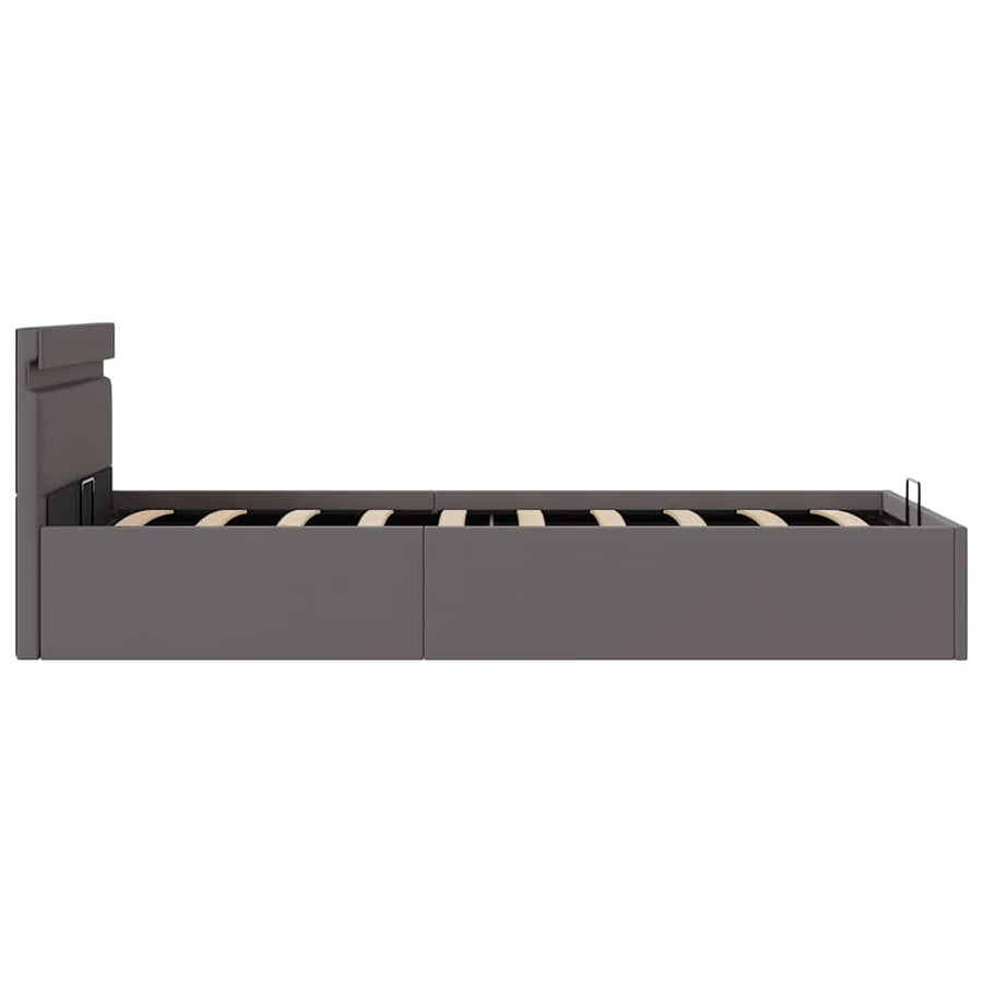 Bedframe Met Opslag Hydraulisch Led Kunstleer 100 x 200 cm Grijs