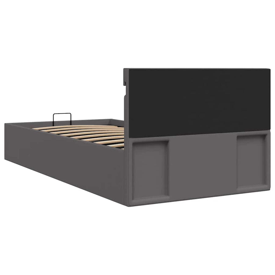 Bedframe Met Opslag Hydraulisch Led Kunstleer 100 x 200 cm Grijs