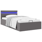 Bed frame with storage hydraulic LED faux leather grey 100x200 cm