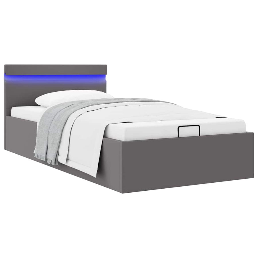 Bedframe Met Opslag Hydraulisch Led Kunstleer 100 x 200 cm Grijs