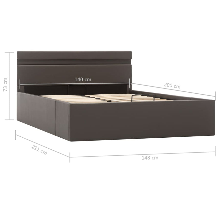 Bedframe Met Opslag Hydraulisch Led Kunstleer Grijs 140X200 Cm 140 x 200 cm