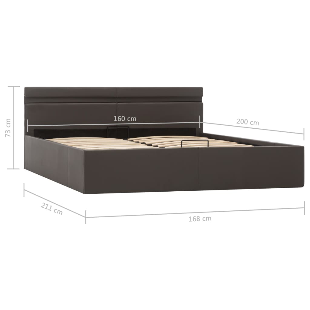 Bedframe Met Opslag Hydraulisch Led Kunstleer Grijs 160X200 Cm 160 x 200 cm