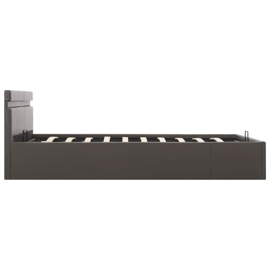 Bedframe Met Opslag Hydraulisch Led Kunstleer Grijs 160X200 Cm 160 x 200 cm